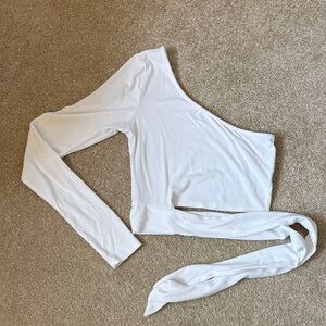 Garage White One-Shoulder Crop Top